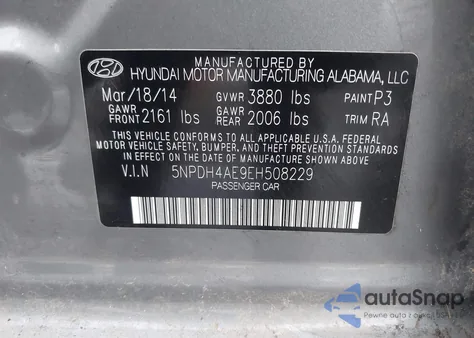 2014 Hyundai Elantra Se z USA, uszkodzony, nr VIN 5NPDH4AE9EH508229
